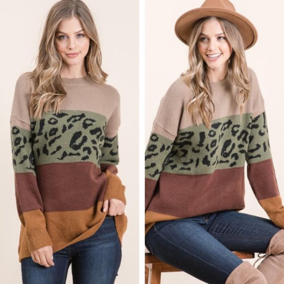 Animal print color block sweater - Picture 1 of 3